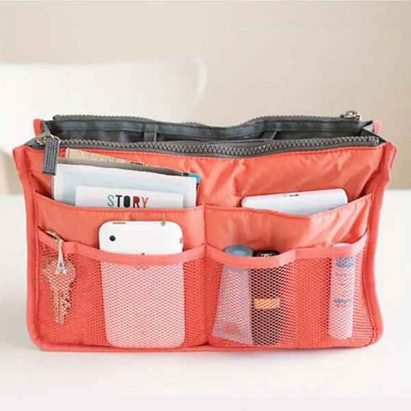 Handbag Organizer/ Purse Insert /Cosmetic Tote/ Orange & Gray - NWT - Picture 5 of 6